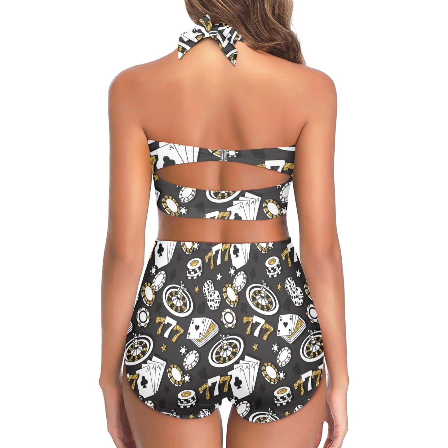 Casino Pattern Print Design 05 Halter Neck Bikini Swimsuit