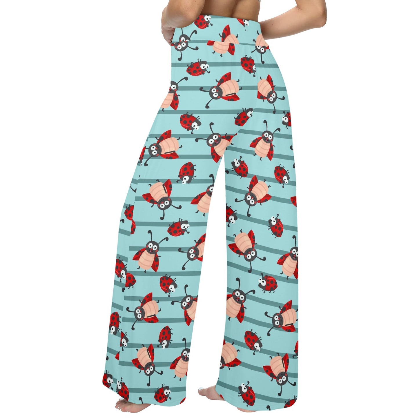 Ladybug Happy Print Pattern Women's Wide Leg Lounge Pants