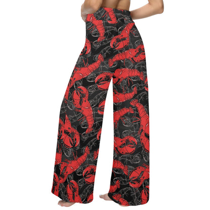 Lobster Pattern Print Design 04 Women's Wide Leg Lounge Pants
