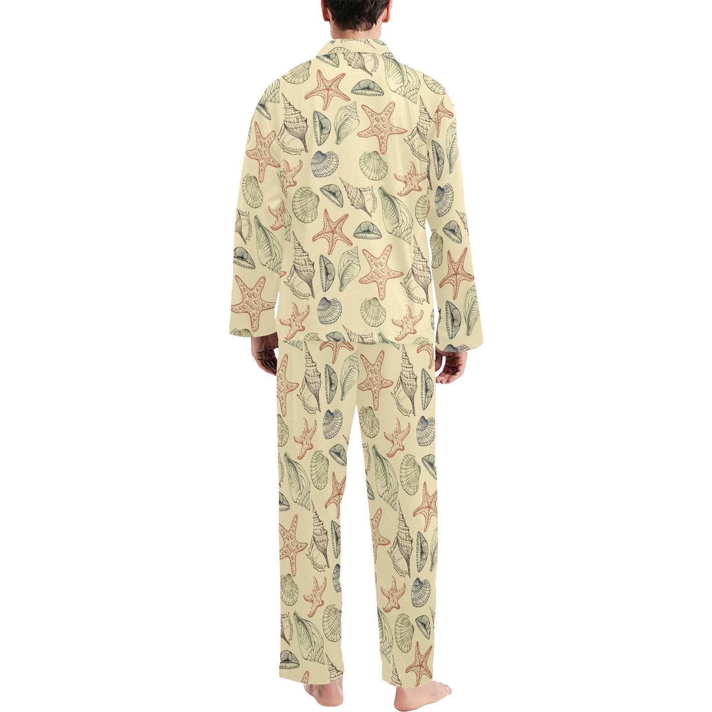 Seashell Print Design LKS305 Men's Long Pajama Set