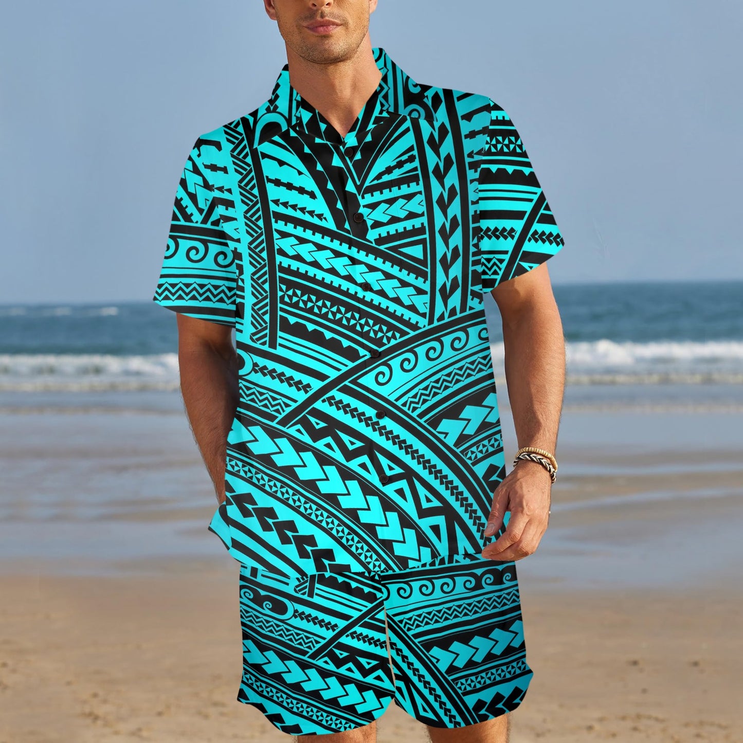 Polynesian Tribal Men's Beach Shirt and Shorts Set