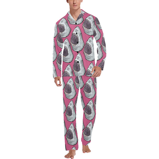 Great White Shark Pattern Print Design 01 Men's Long Pajama Set