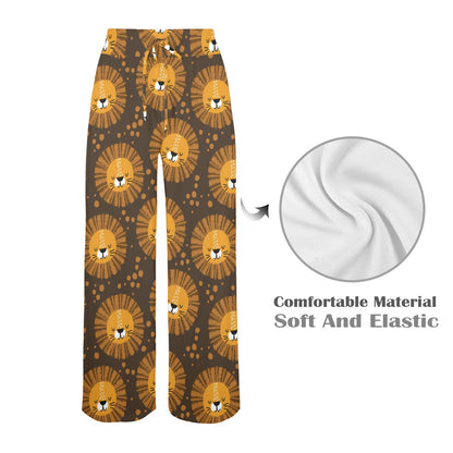 Lion Cartoon Pattern Print Design 01 Women's Wide Leg Lounge Pants