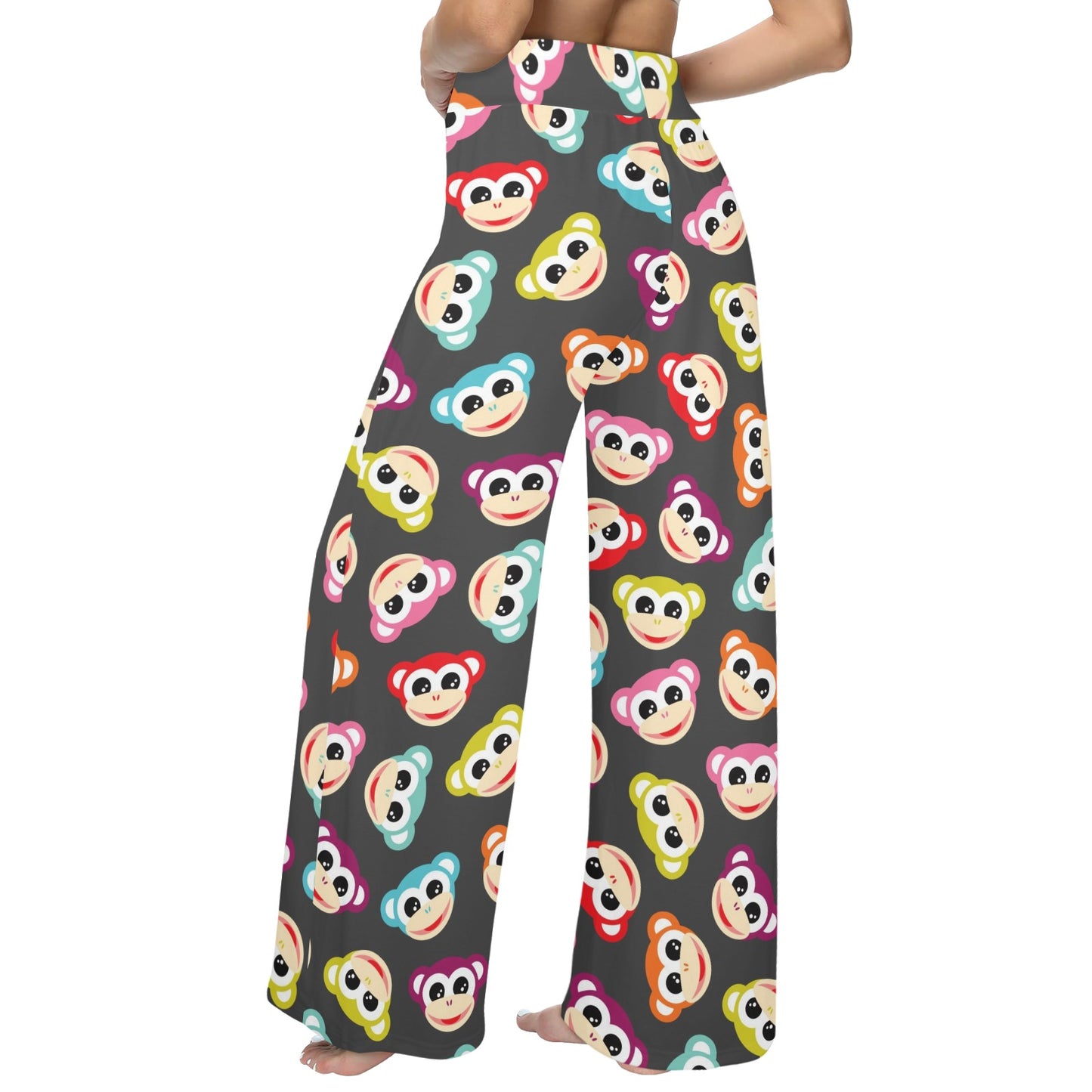 Monkey Head Design Themed Print Women's Wide Leg Lounge Pants