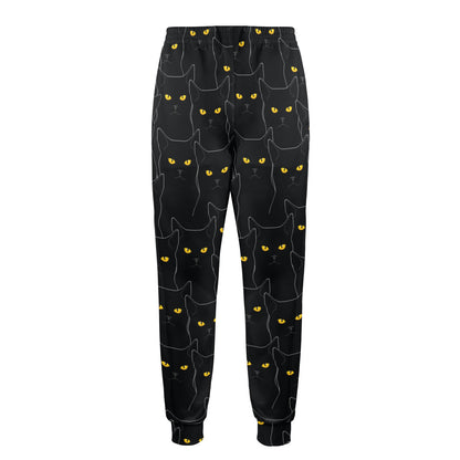 Black Cat Yellow Eyes Print Pattern Men's Casual Track Pants