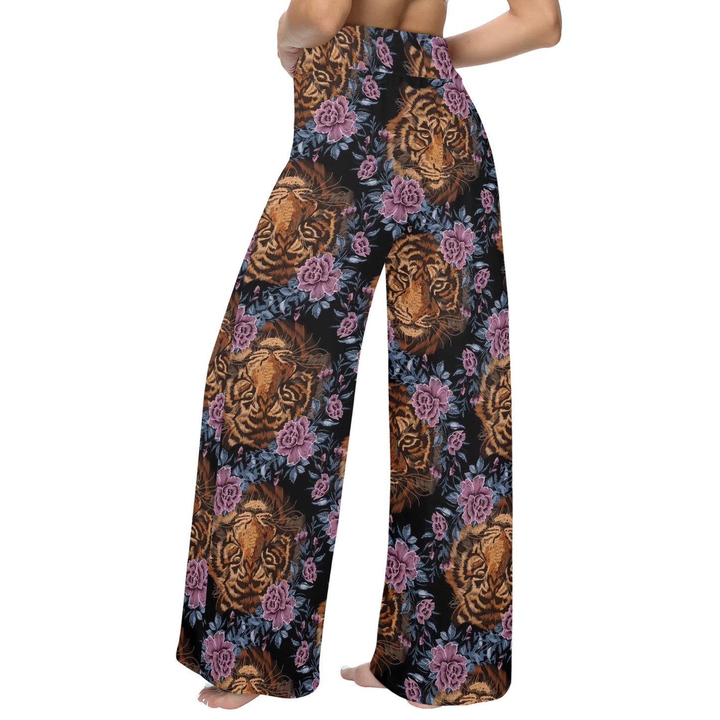 Tiger Head Floral Women's Wide Leg Lounge Pants