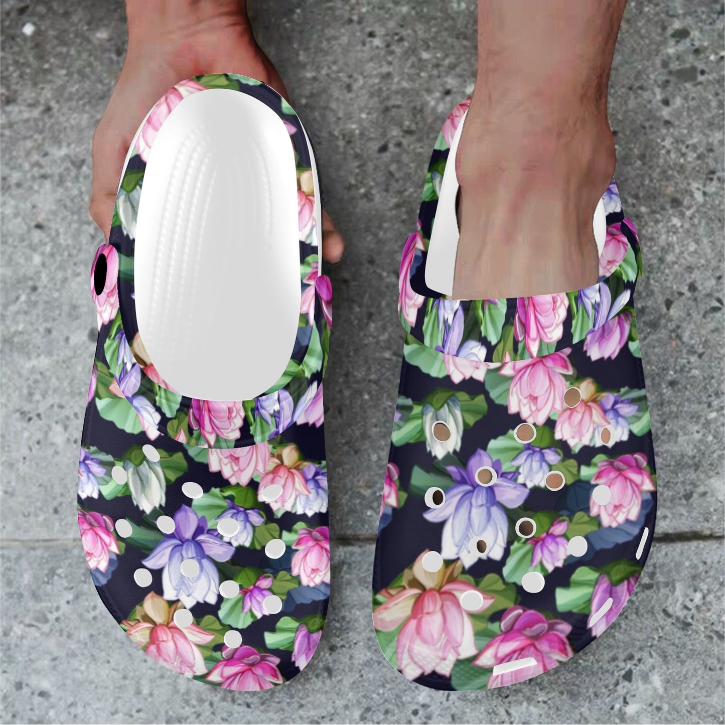 Lotus Flower Print Design Unisex Clogs Shoes