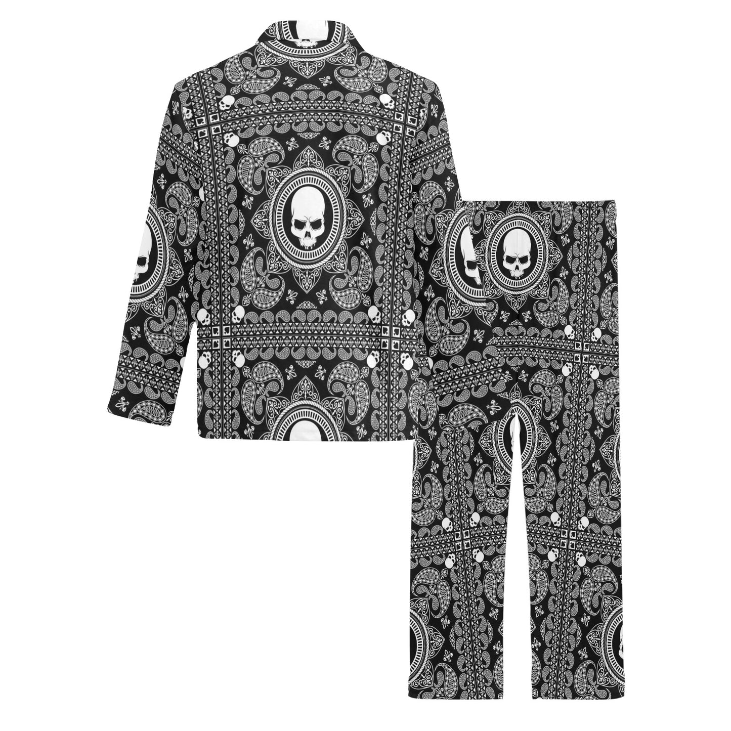 Bandana Skull Print Design LKS303 Men's Long Pajama Set