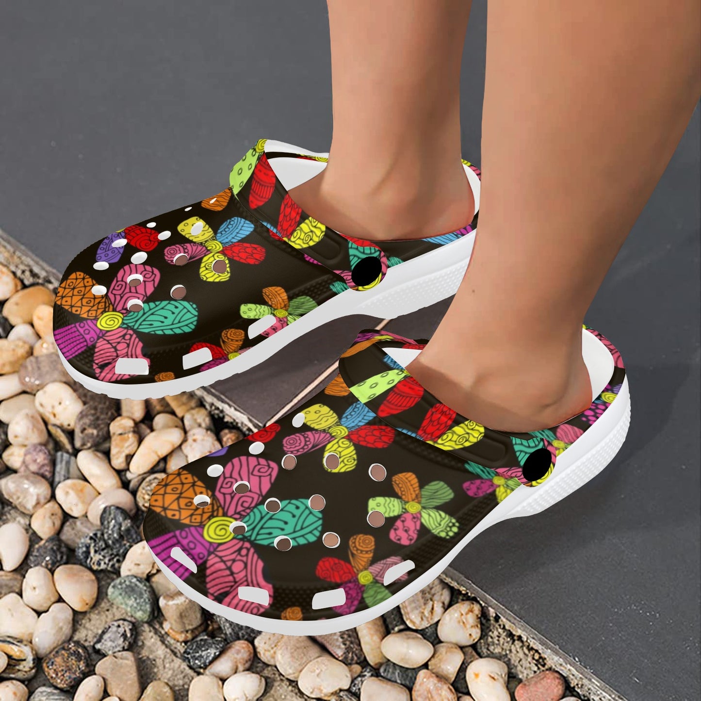 Flower Power Colorful Print Pattern Unisex Clogs Shoes