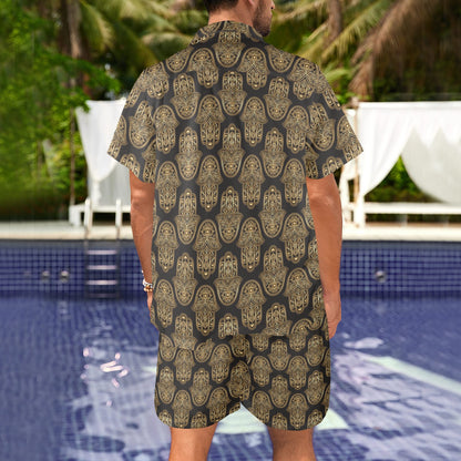 hamsa Design Print Pattern JJ0321 Men's Beach Shirt and Shorts Set