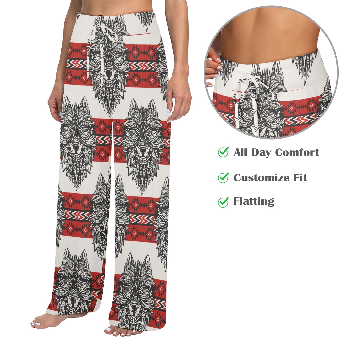 Native Indian Wolf Women's Wide Leg Lounge Pants
