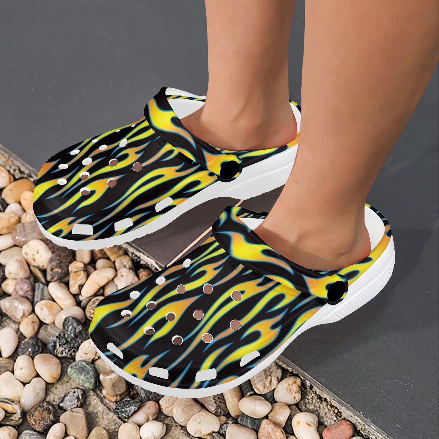 Flame Fire Yellow Pattern Unisex Clogs Shoes