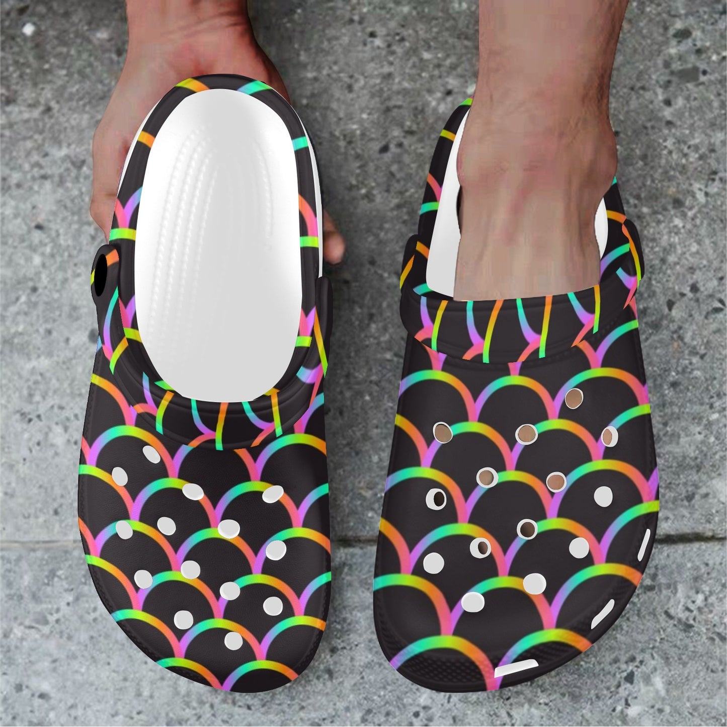 Mermaid Tail Rainbow Design Print Unisex Clogs Shoes