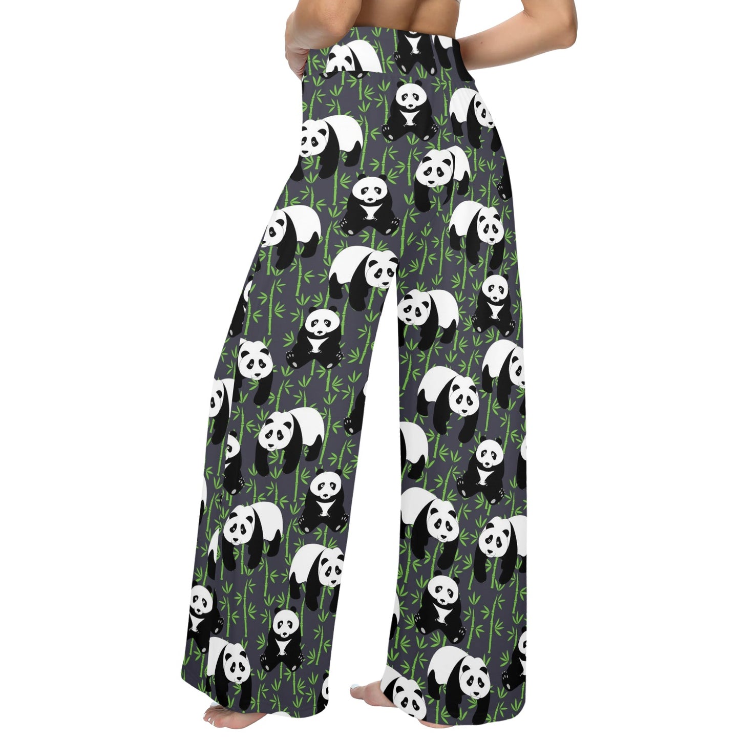 Panda Bear Bamboo Themed Print Women's Wide Leg Lounge Pants