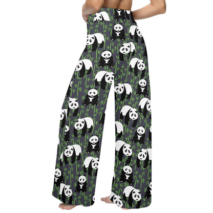Panda Bear Bamboo Themed Print Women's Wide Leg Lounge Pants