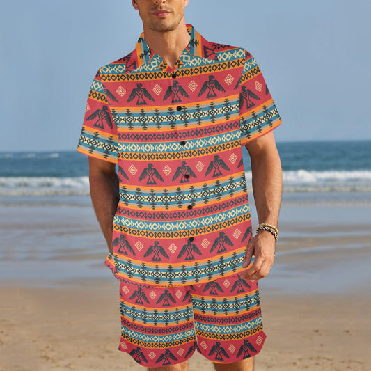 Eagles Native American Design Men's Beach Shirt and Shorts Set