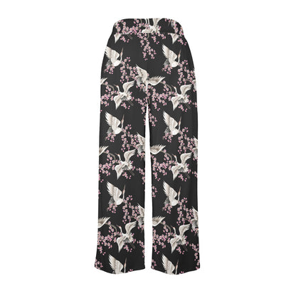 Crane Pattern Print Design 01 Women's Wide Leg Lounge Pants