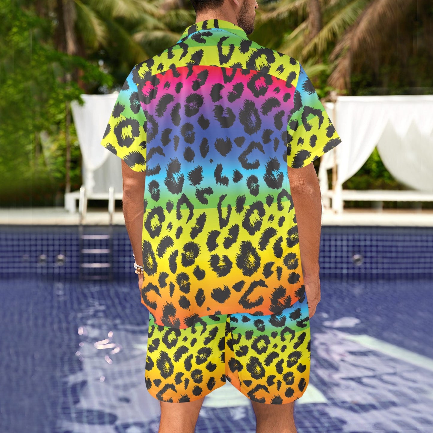 Rainbow Leopard Pattern Print Design A01 Men's Beach Shirt and Shorts Set