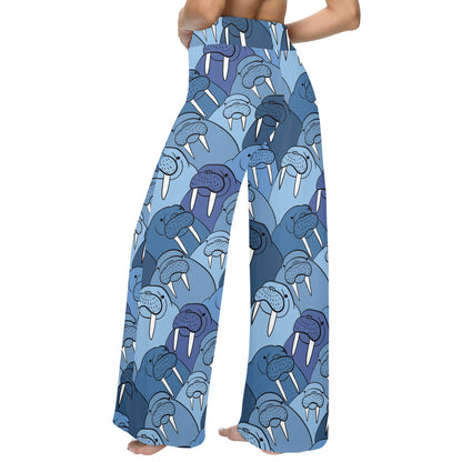 Walrus Pattern Print Design 01 Women's Wide Leg Lounge Pants