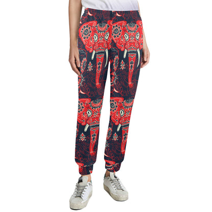 Red Indian Elephant Pattern Women's Casual Track Pants