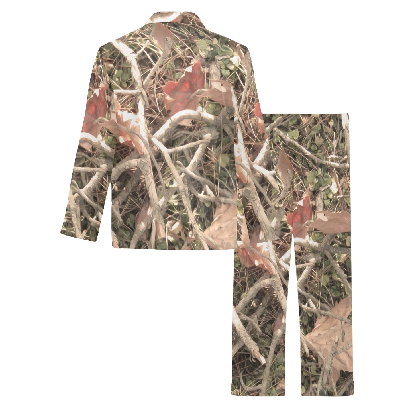 Camouflage Realistic Tree Authumn Print Men's Long Pajama Set