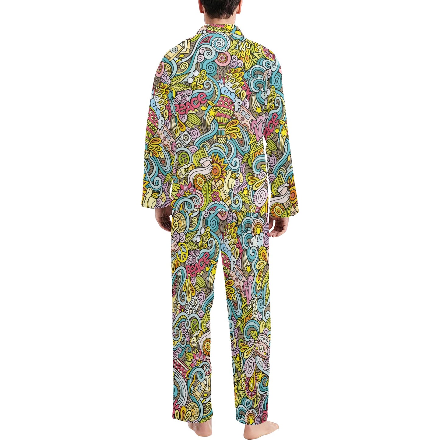 Hippie Print Design LKS301 Men's Long Pajama Set