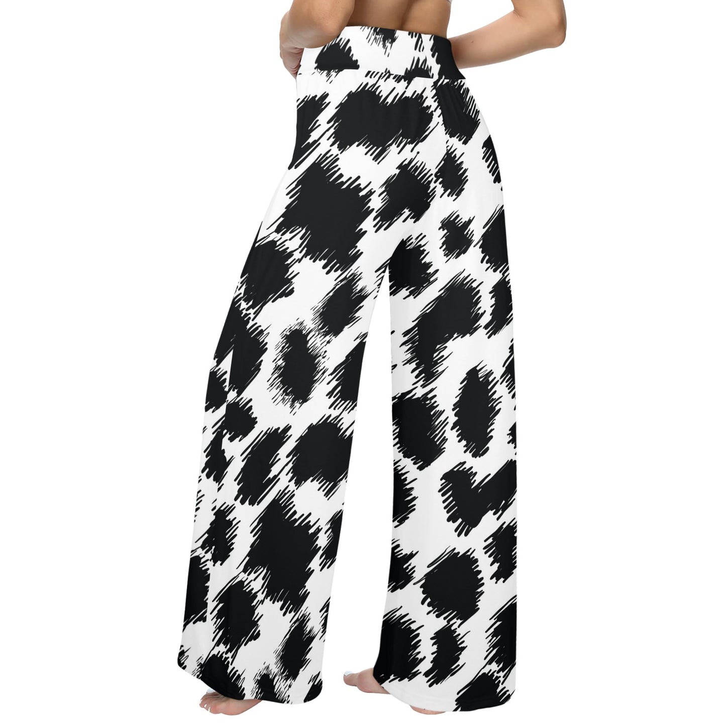 Cheetah Black Print Pattern Women's Wide Leg Lounge Pants