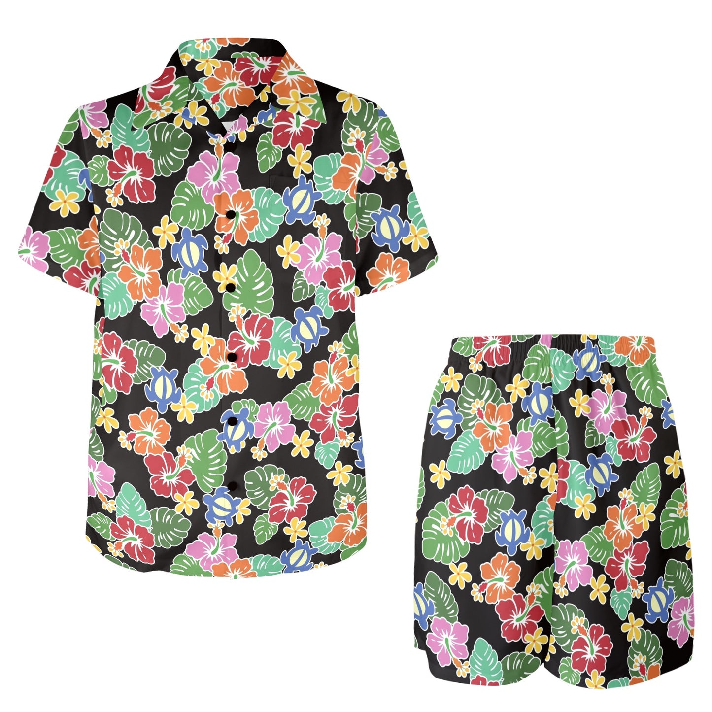 Hawaiian Themed Pattern Print Design H010 Men's Beach Shirt and Shorts Set