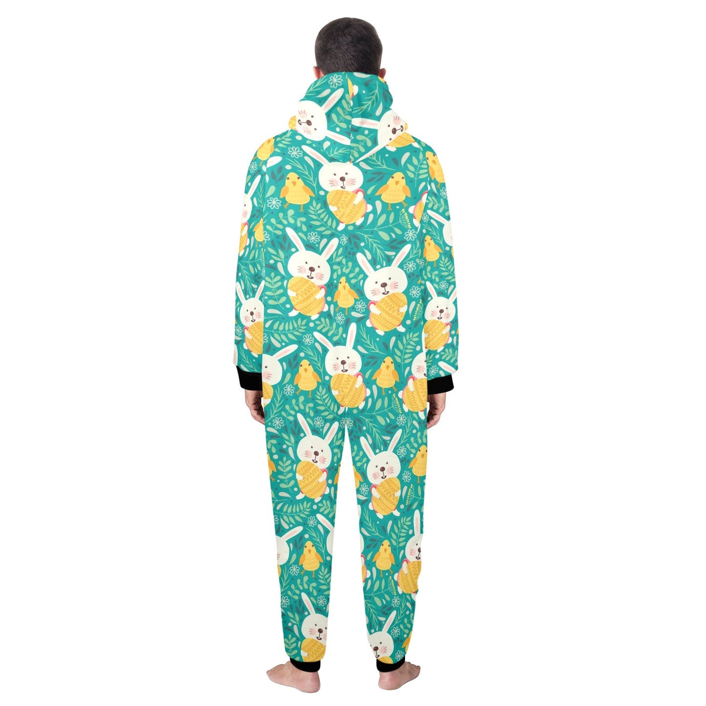 Easter Eggs Pattern Print Design RB02 Hooded Fleece Onesie Pajama Jumpsuit