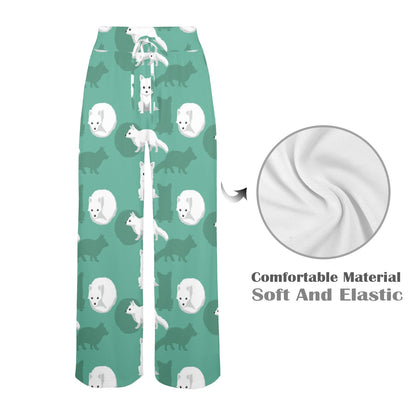 Arctic Fox Pattern Print Design Women's Wide Leg Lounge Pants