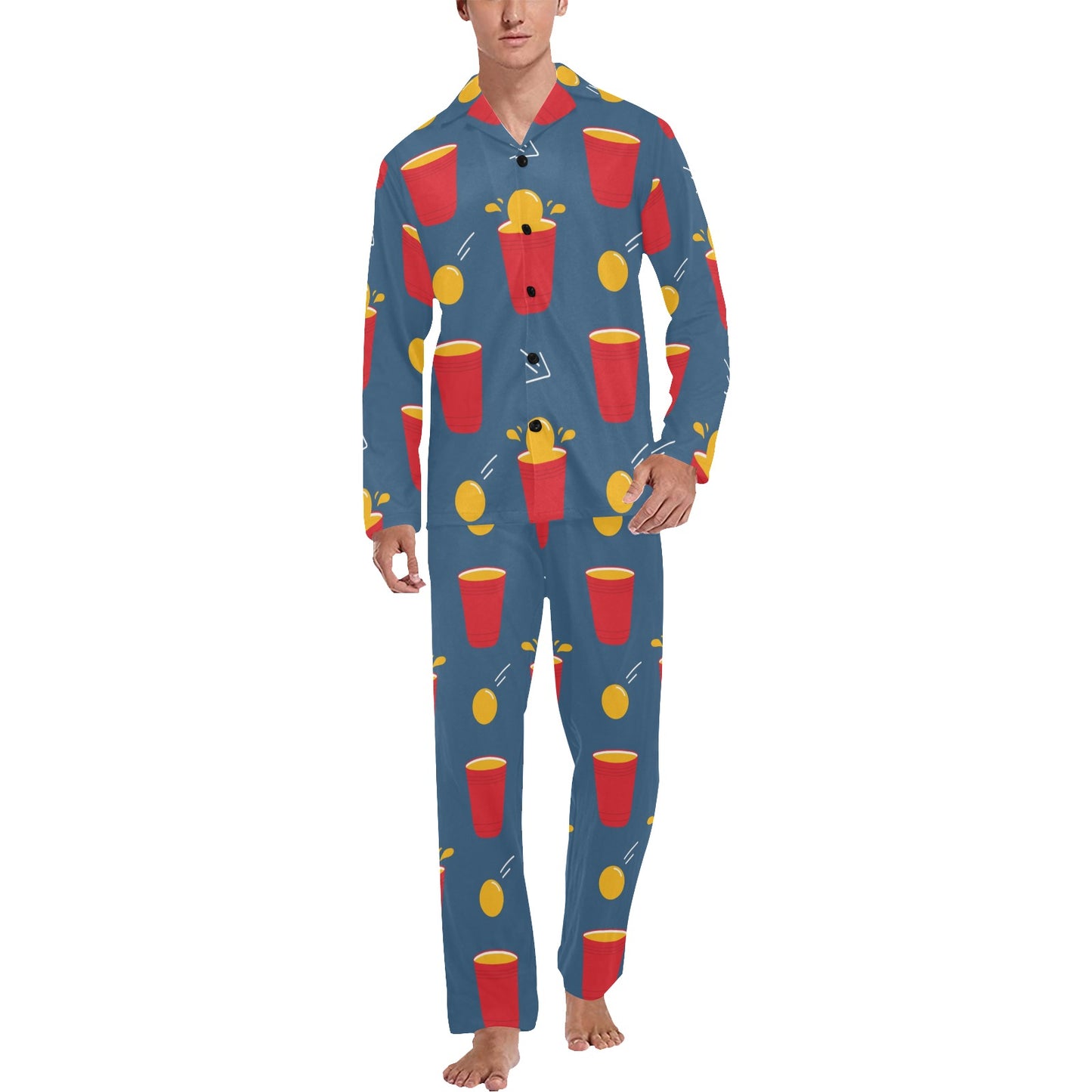 Beer Pong Pattern Print Design 02 Men's Long Pajama Set