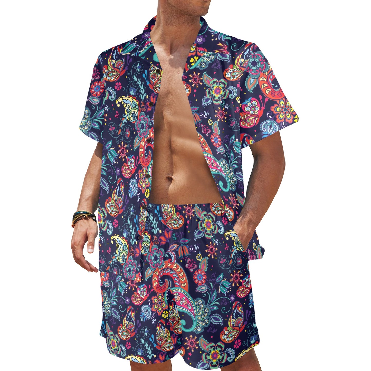 Paisley Boho Pattern Print Design A06 Men's Beach Shirt and Shorts Set