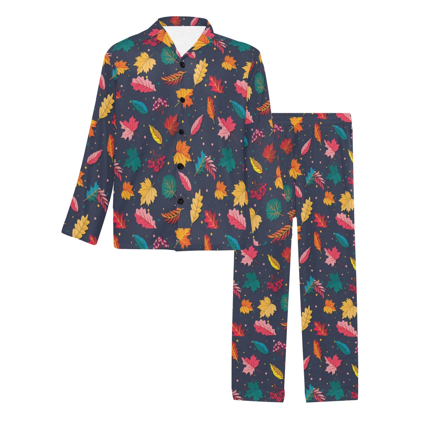 Elm Leave Colorful Print Pattern Men's Long Pajama Set