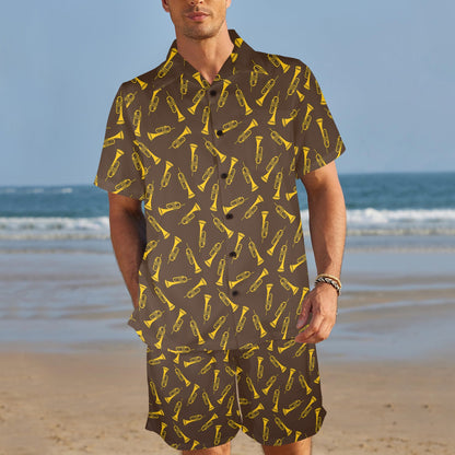 Trumpet Pattern Design Print Men's Beach Shirt and Shorts Set