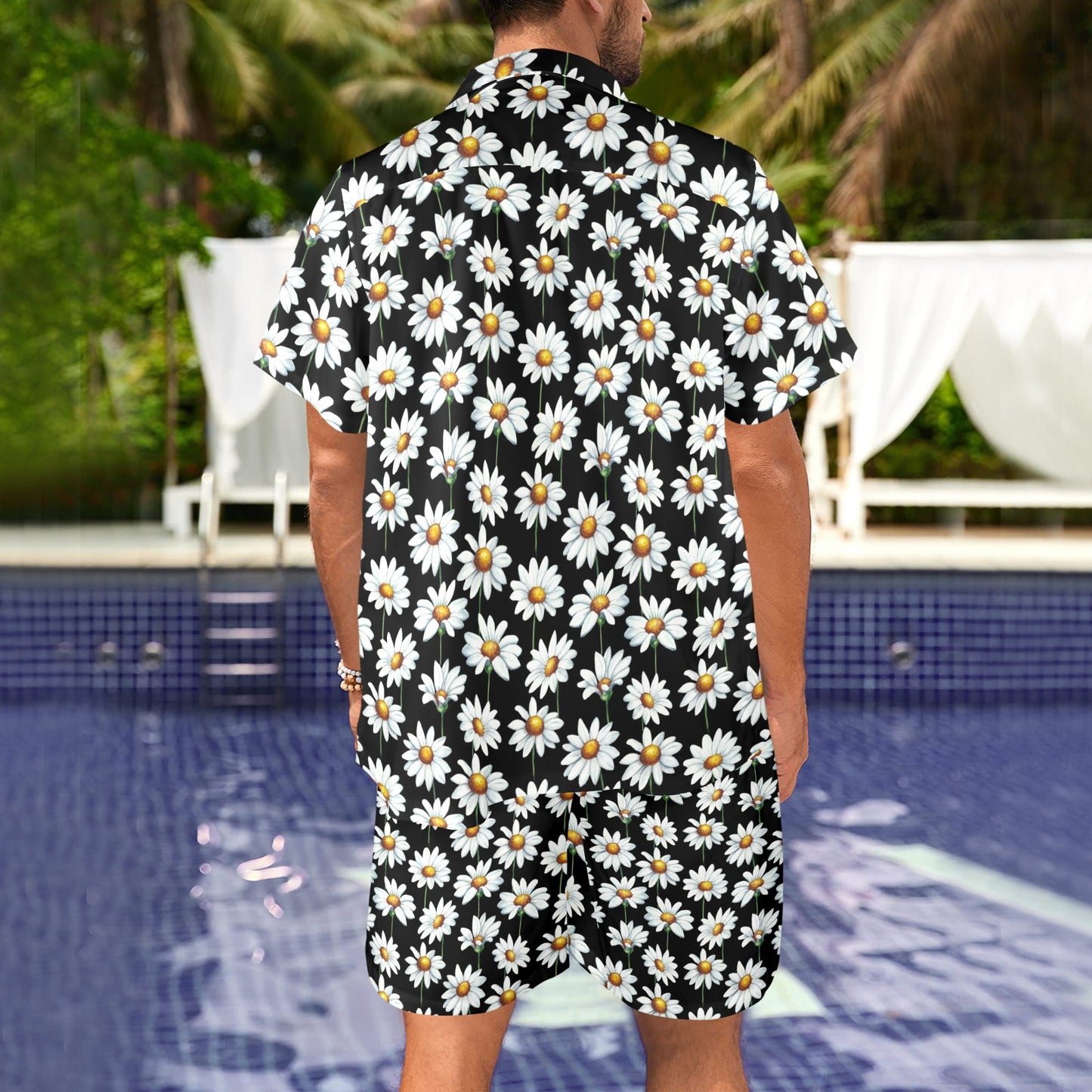 Daisy Print Pattern Men's Beach Shirt and Shorts Set