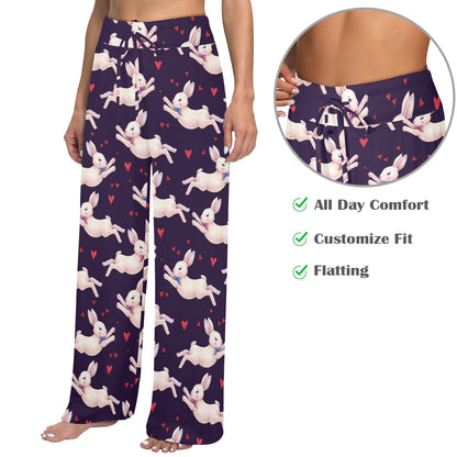 Rabbit Pattern Print Design RB016 Women's Wide Leg Lounge Pants