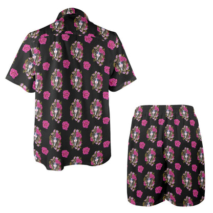 Day of the Dead Makeup Girl Men's Beach Shirt and Shorts Set