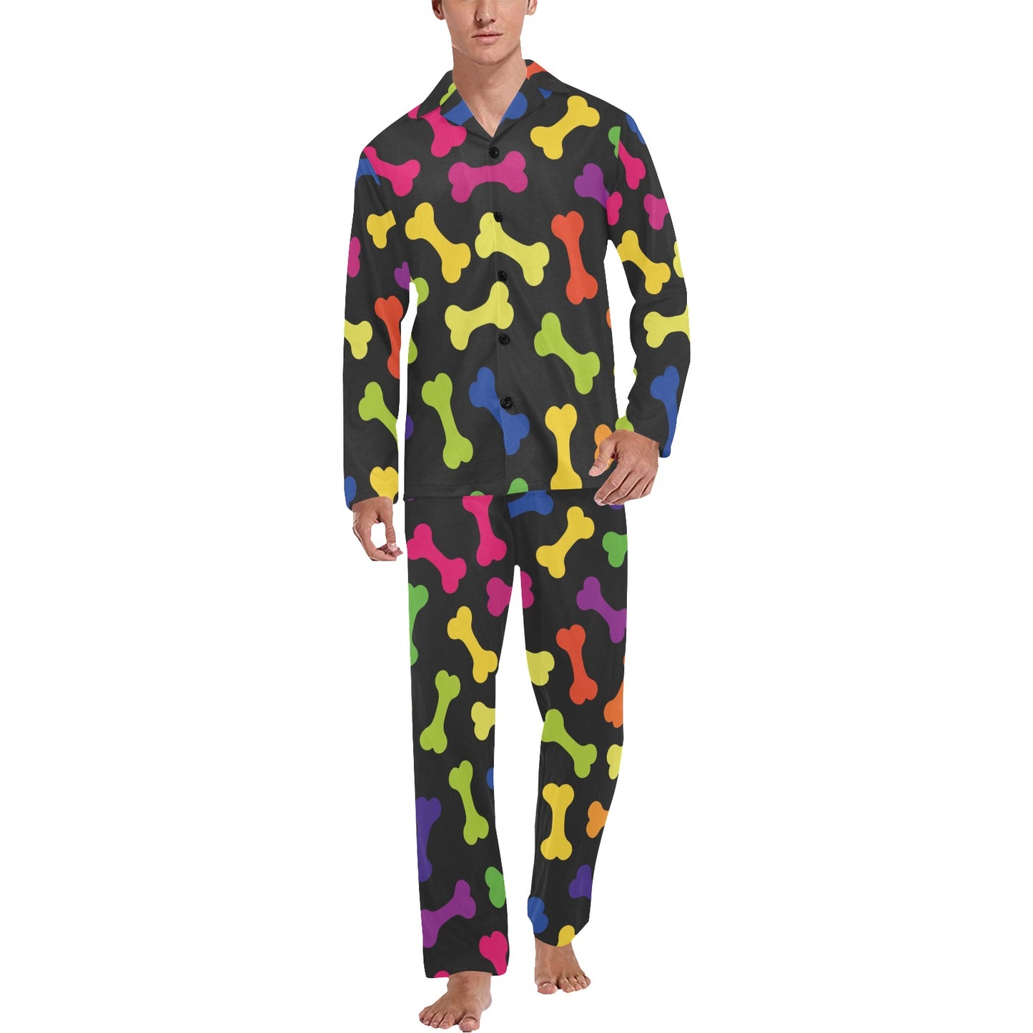 Dog Bone Neon Color Pattern Print Design 02 Men's Long Pajama Set