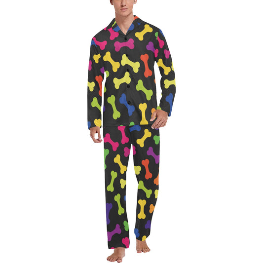 Dog Bone Neon Color Pattern Print Design 02 Men's Long Pajama Set