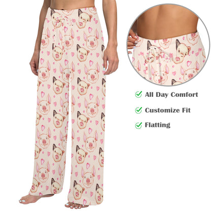 Pig Print Design LKS406 Women's Wide Leg Lounge Pants
