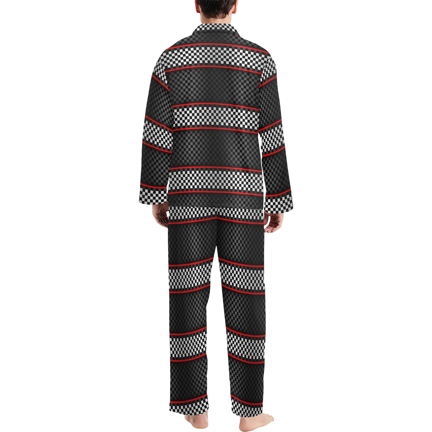 Checkered Flag Red Line Style Men's Long Pajama Set