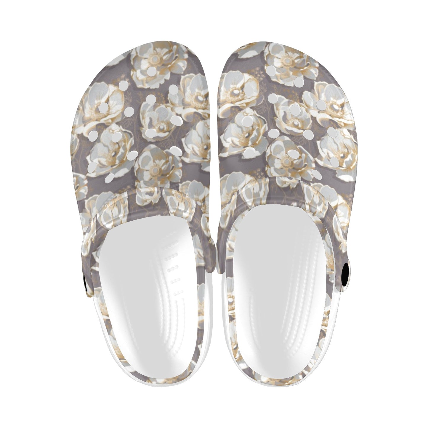Elegant Grey Flower Print Unisex Clogs Shoes