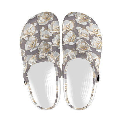 Elegant Grey Flower Print Unisex Clogs Shoes
