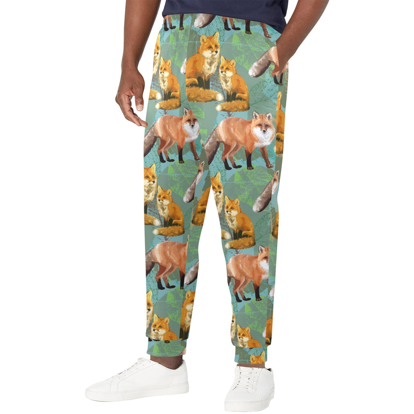 Fox Autumn leaves Themed Men's Casual Track Pants