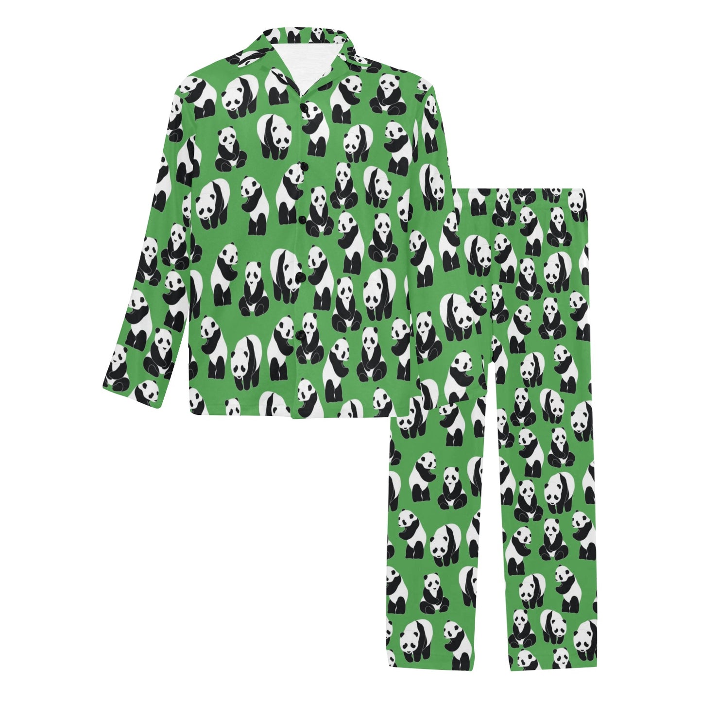 Panda Bear Pattern Themed Print Men's Long Pajama Set