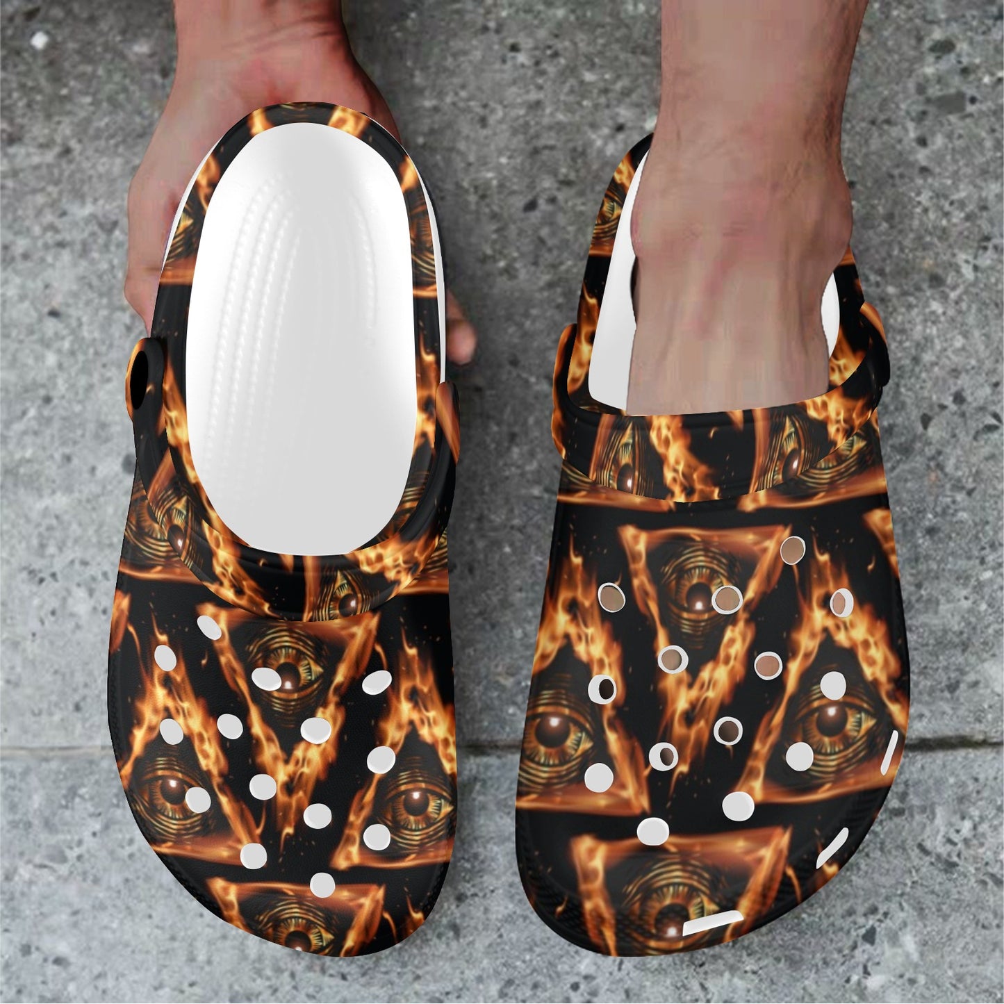Eye of Horus in Flame Print Unisex Clogs Shoes