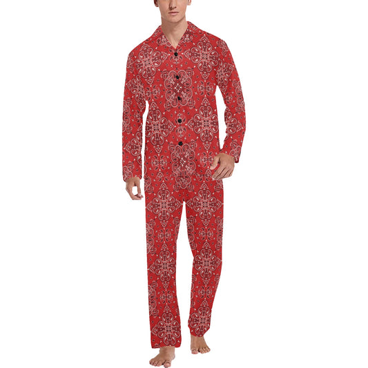 Bandana Red Pattern Print Design LKS3010 Men's Long Pajama Set