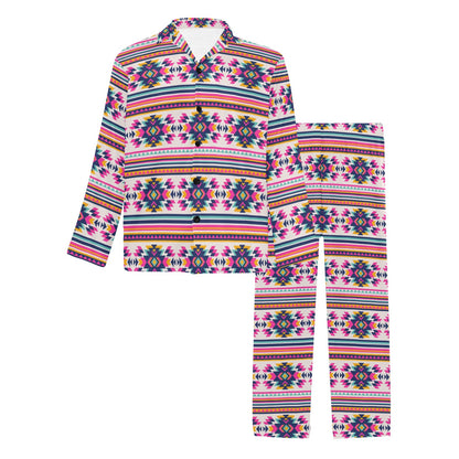 Indian Navajo Neon Themed Design Print Men's Long Pajama Set
