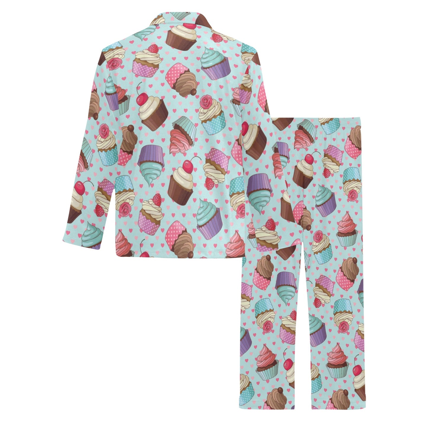 Cupcakes Fancy Heart Print Pattern Men's Long Pajama Set