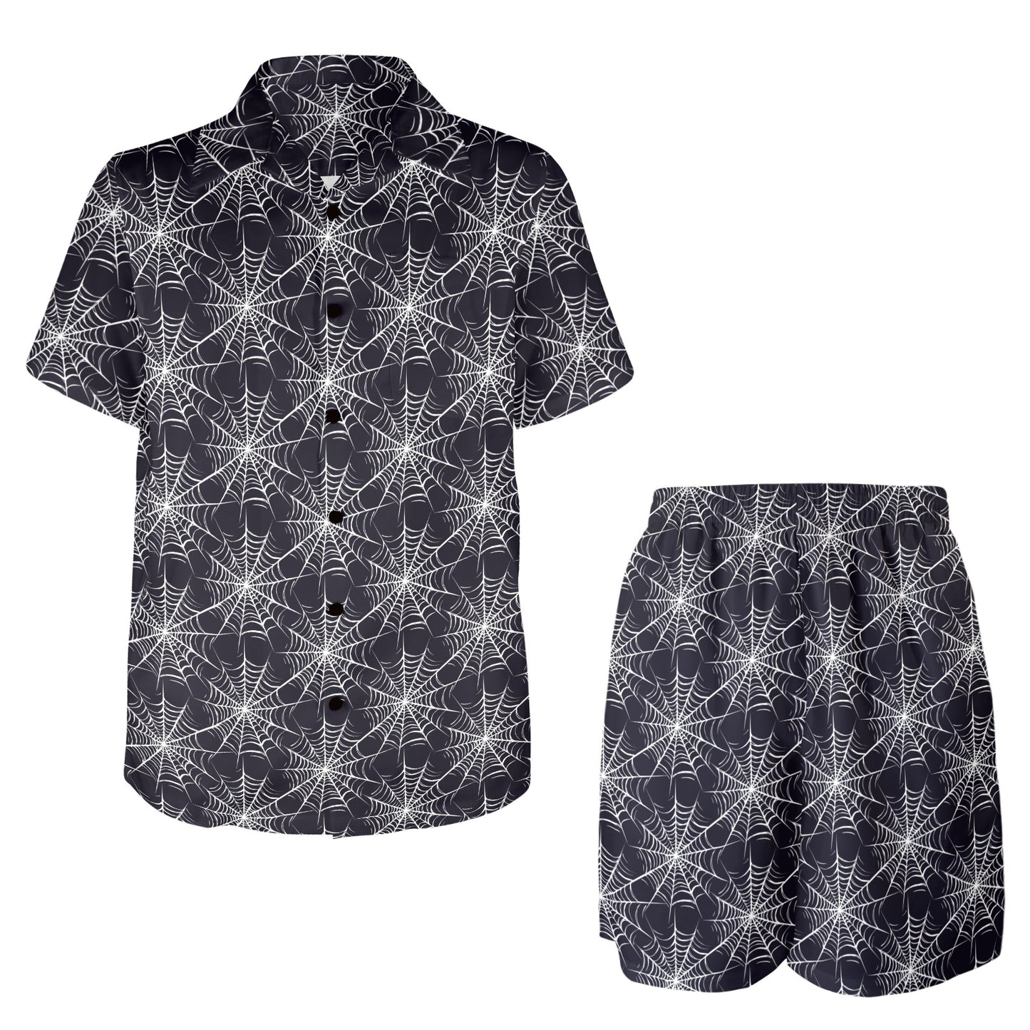 Spider Web Print Design LKS303 Men's Beach Shirt and Shorts Set